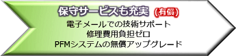 保守サービスも充実 (有償)電子メールでの技術サポート修理費用負担ゼロPFMシステムの無償アップグレード